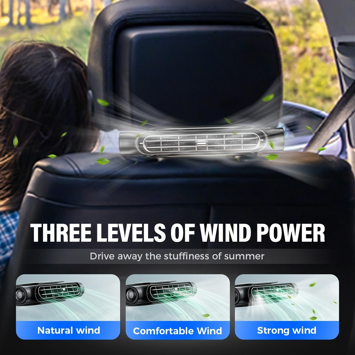 Bladeless USB Car Fan 3-Speed Quiet Cooling – Plug-and-Play Seat Fan with USB Cable, Stay Cool in Traffic, Universal Fit All Car Models, White & Black