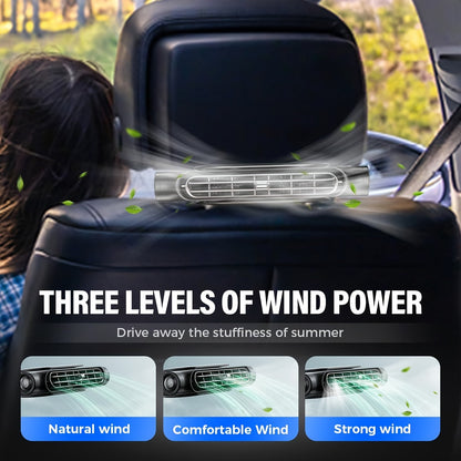 Bladeless USB Car Fan 3-Speed Quiet Cooling – Plug-and-Play Seat Fan with USB Cable, Stay Cool in Traffic, Universal Fit All Car Models, White & Black