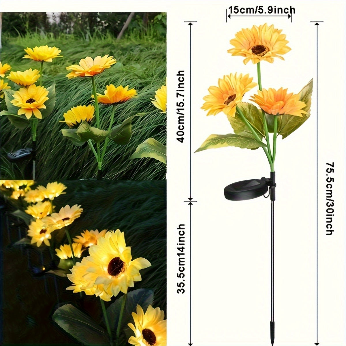 Solar Sunflower Garden Lights Outdoor Waterproof Decorative Stake Lights for Pathway Lawn Patio Yard Flower Bed Auto On Off Solar Powered Garden Decor Gift 1 or 2 Pack