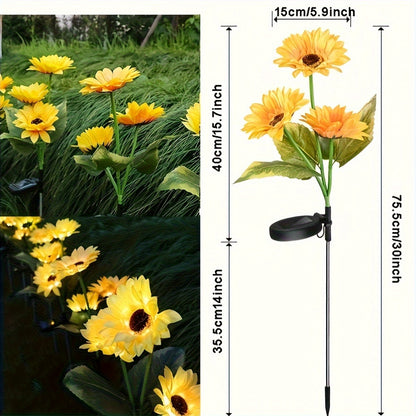 Solar Sunflower Garden Lights Outdoor Waterproof Decorative Stake Lights for Pathway Lawn Patio Yard Flower Bed Auto On Off Solar Powered Garden Decor Gift 1 or 2 Pack