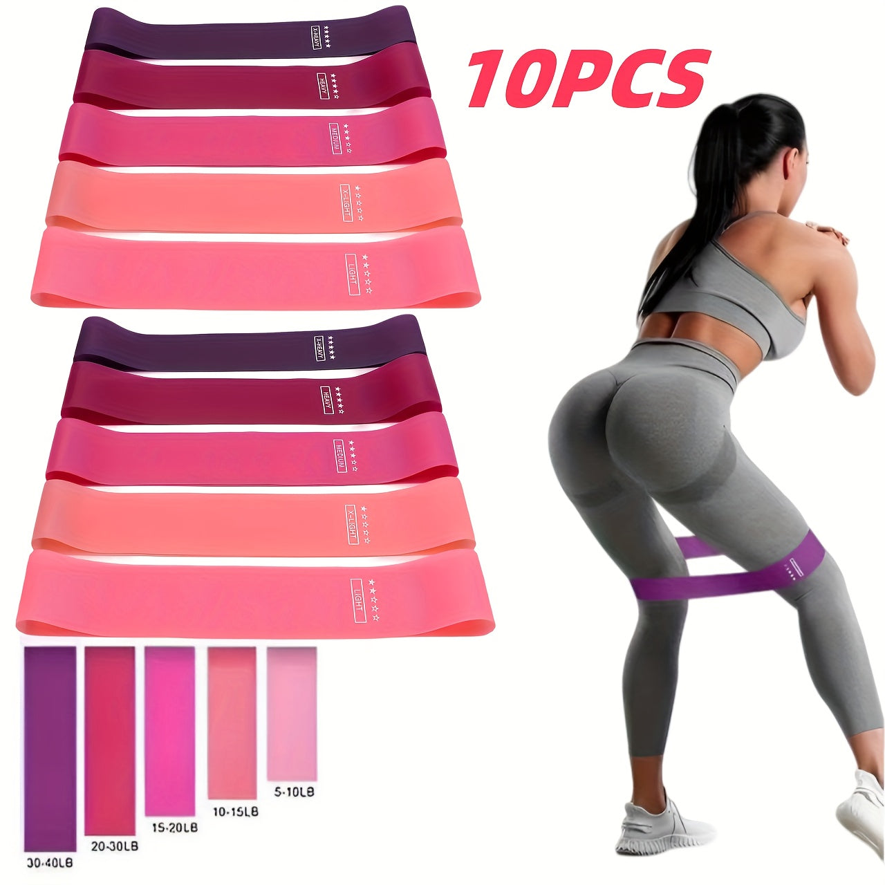 Resistance Bands Set 10-11 Piece TPE Loop Bands for Women – Full Body Workout Kit for Yoga, Pilates, Gym & Weight Training, Heavy-Duty Exercise Bands for Deep Squat & Stretching, Pink with Storage Bag