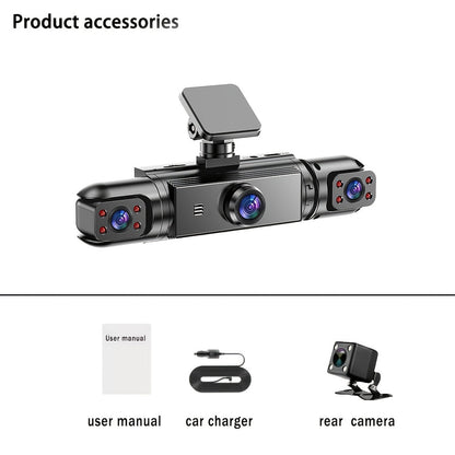 360° Panoramic Dash Cam 3/4 Lens 1080P HD with Quad-Split Screen, HD Night Vision, WDR & G-Sensor – Full Coverage Front, Rear, Left & Right Loop Recording – Rideshare & Fleet Ready – Velora