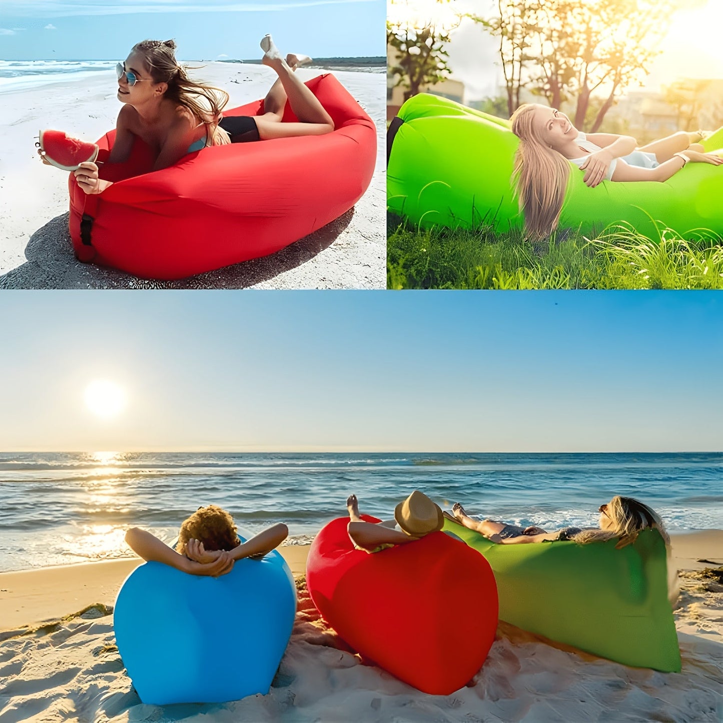 Foldable Inflatable Sofa Lounge Chair Portable Lazy Air Sofa for Camping Beach Music Festivals Outdoor Gatherings Quick Inflation Adults Purple Blue Green Black Red Yellow Orange