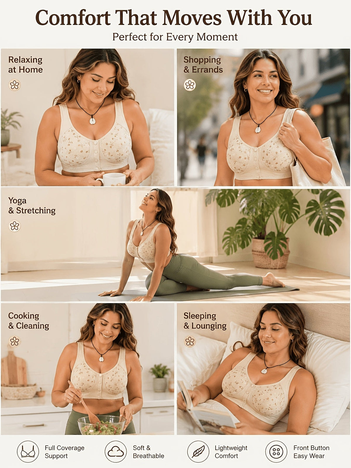 7 Pack Seamless Wireless Bra Set for Women – Soft Front Button Bralettes, No Underwire, Comfortable & Breathable for Daily Wear, Yoga, Travel & Festivals, Sizes S-XXL