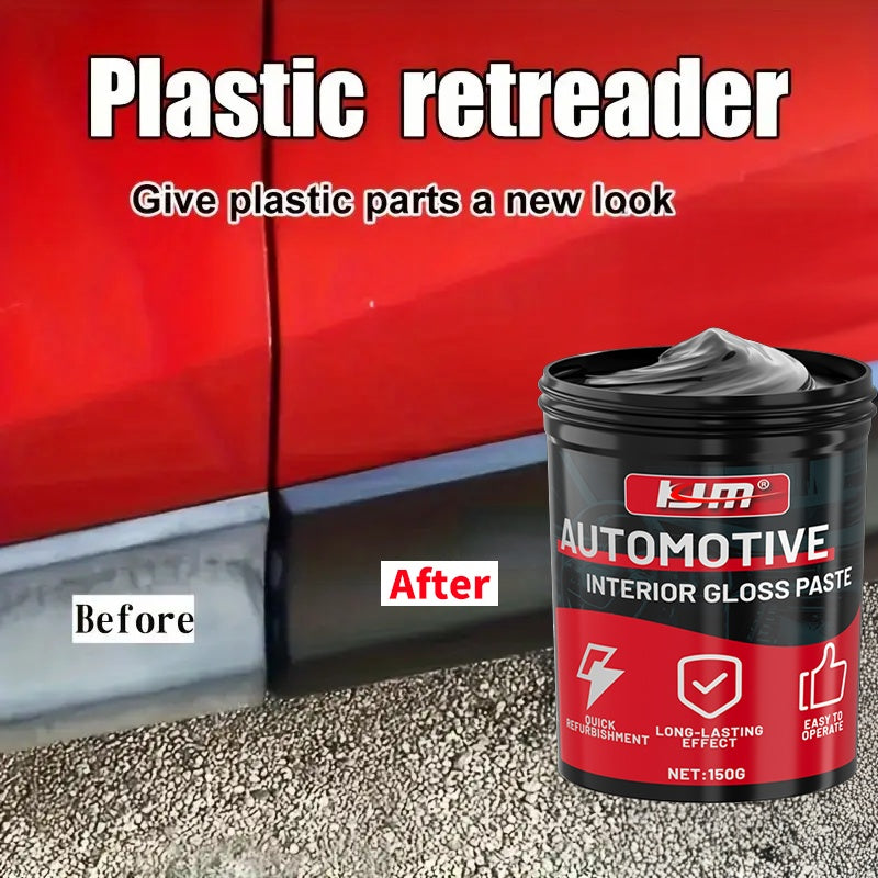 KJM Automotive Plastic Restorer & Whitening Cream 150g with Sponge – All-in-One Dashboard, Tire & Seat Restorer, Car Interior Polish, Upholstery Care, Long-Lasting Gloss & UV Protection