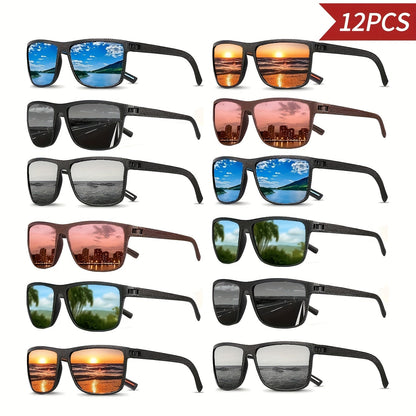 12 Pairs Fashion Sunglasses Set for Men & Women – Classic Square Retro PC Frame Glasses in Assorted Colors, UV Protection Eyewear for Beach, Outdoor & Daily Leisure