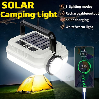 Solar Rechargeable Camping Flashlight Ultra Bright - 3600mAh Lithium Battery, 8 Lighting Modes, Hidden Hook, Portable LED Camping Lantern for Camping, Hiking, Fishing, Climbing, Emergency Power Outage