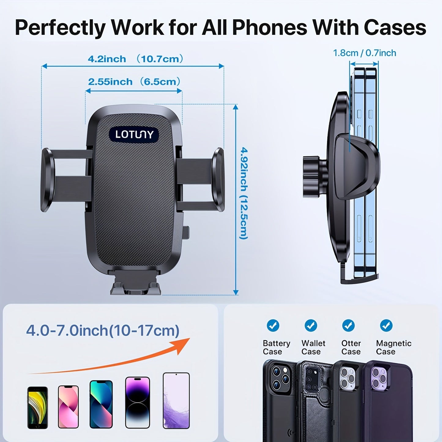 3-in-1 Car Phone Holder Suction Cup & Air Vent Mount | 360° Rotation, 6.5"-8.5" Telescopic Arm, 60LB Nano-Gel Suction, Scratch-Proof – Universal Fit for iPhone, Samsung, Google & All 4"-7.2" Phones
