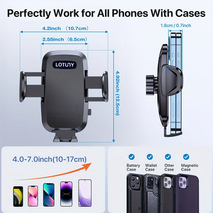 3-in-1 Car Phone Holder Suction Cup & Air Vent Mount | 360° Rotation, 6.5"-8.5" Telescopic Arm, 60LB Nano-Gel Suction, Scratch-Proof – Universal Fit for iPhone, Samsung, Google & All 4"-7.2" Phones