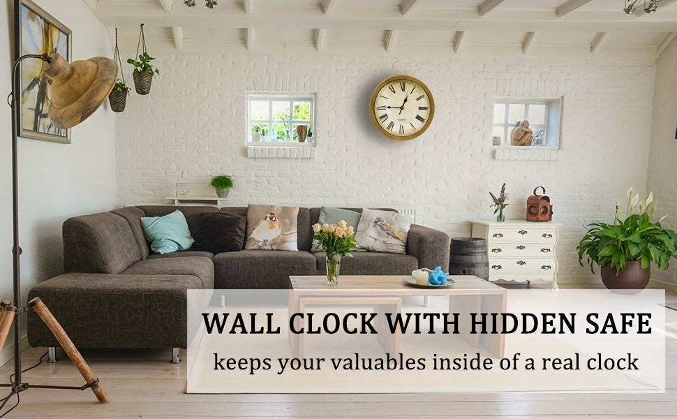 Wall-Mounted Diversion Safe Clock Hidden Secret Storage for Cash Coins Valuables Home Office Security Vault Concealed Coin Safe Sturdy Durable