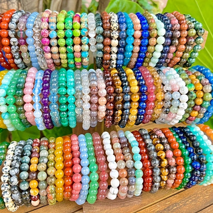 20pc Colorful Glass Bead Bracelet Set – 8mm Round Elastic Stretch Bracelets, Bohemian Mix & Match Unisex Jewelry, Bright Multi-Color Stackable Bracelets for Women Men Kids