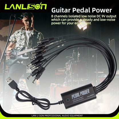 8-Port Isolated Guitar Pedal Power Supply with USB Charging – Noise-Free DC 9V 12V 18V Outputs for Effects Pedals & Accessories, Compatible with Most Guitar Pedalboards