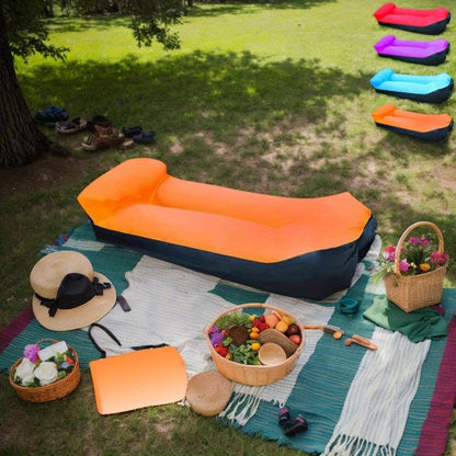 Portable Inflatable Sofa & Recliner Chair for Outdoor Use – Heavy-Duty Bed-Like Lounger, Quick Inflation & Deflation, Lightweight & Compact for Camping, Beach, Backyard & Travel, No Pump Needed