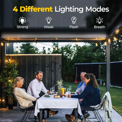 Solar LED String Lights Outdoor Waterproof 50FT & 100FT – ST38 Shatterproof Dimmable Bulbs, USB-C & Solar Powered, 4 Modes, for Patio Yard Pool Garden Wedding Camping Christmas Decor