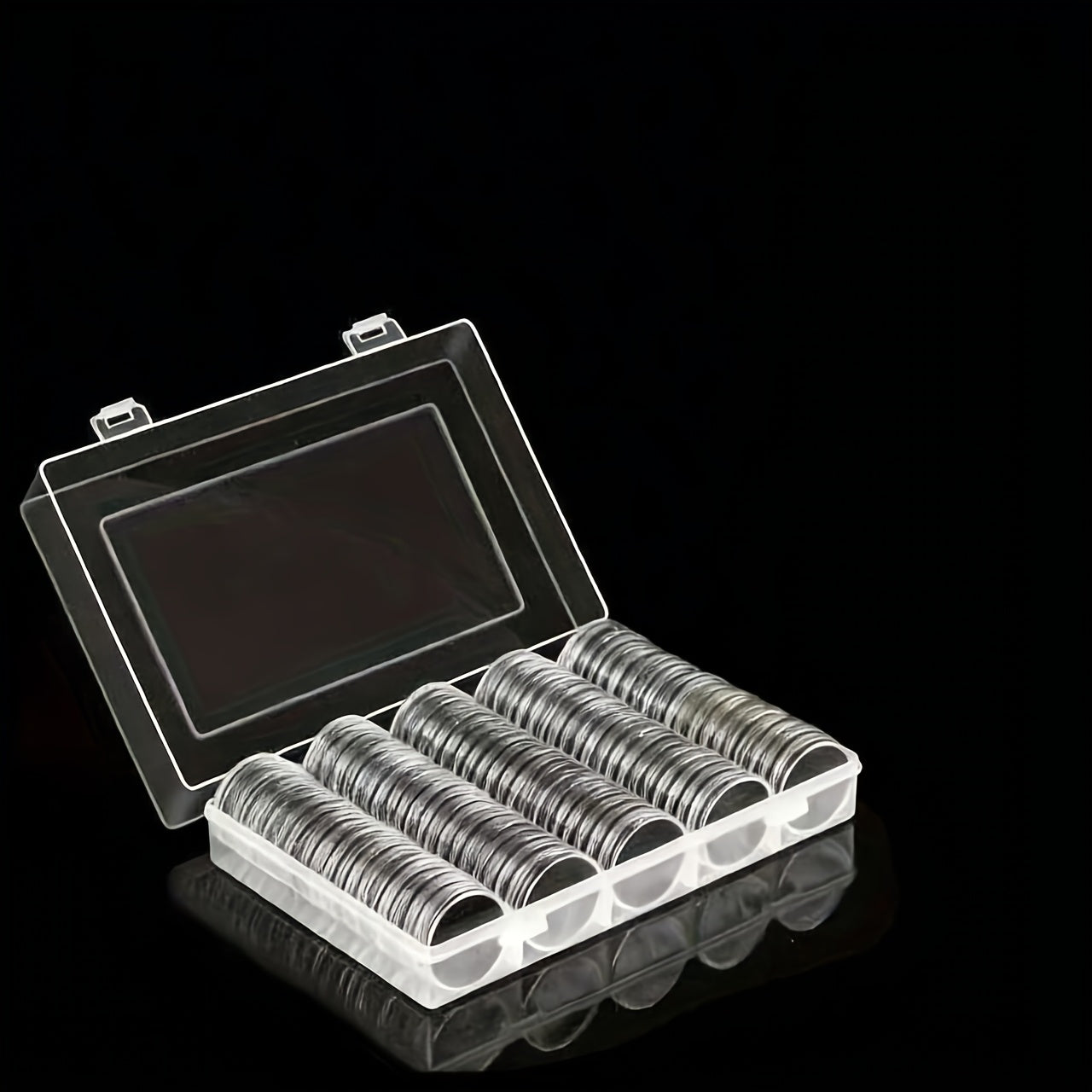 100 Pack Clear Coin Capsules Transparent Collection Storage Boxes with Secure Snap Lid – Multi-Compartment Organizer for Coins, Souvenirs, Small Collectibles & Hobby Items