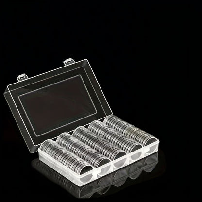 100 Pack Clear Coin Capsules Transparent Collection Storage Boxes with Secure Snap Lid – Multi-Compartment Organizer for Coins, Souvenirs, Small Collectibles & Hobby Items