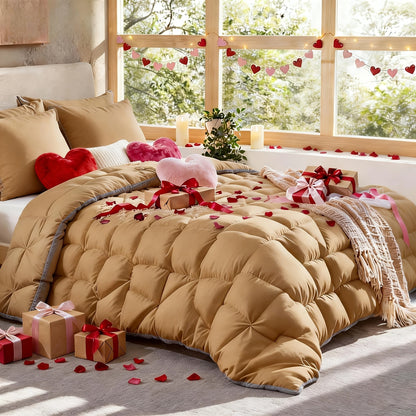 Comforter Set 7 Piece Queen King Full - Soft Microfiber Pintuck Pleated Bed in a Bag Complete Bedding Set with Comforter, Fitted Sheet, Flat Sheet & Pillowcases, All Season Home & Dorm Bedding