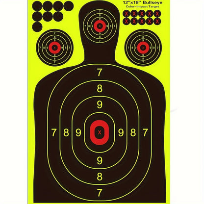 Splatter Targets for Shooting Practice 12x18 Inch Silhouette Reactive Fluorescent Yellow Self-Adhesive Shooting Targets for BB Guns Air Rifles Pistols Pellet Guns Indoor Outdoor Range 10 20 50 100 Packs