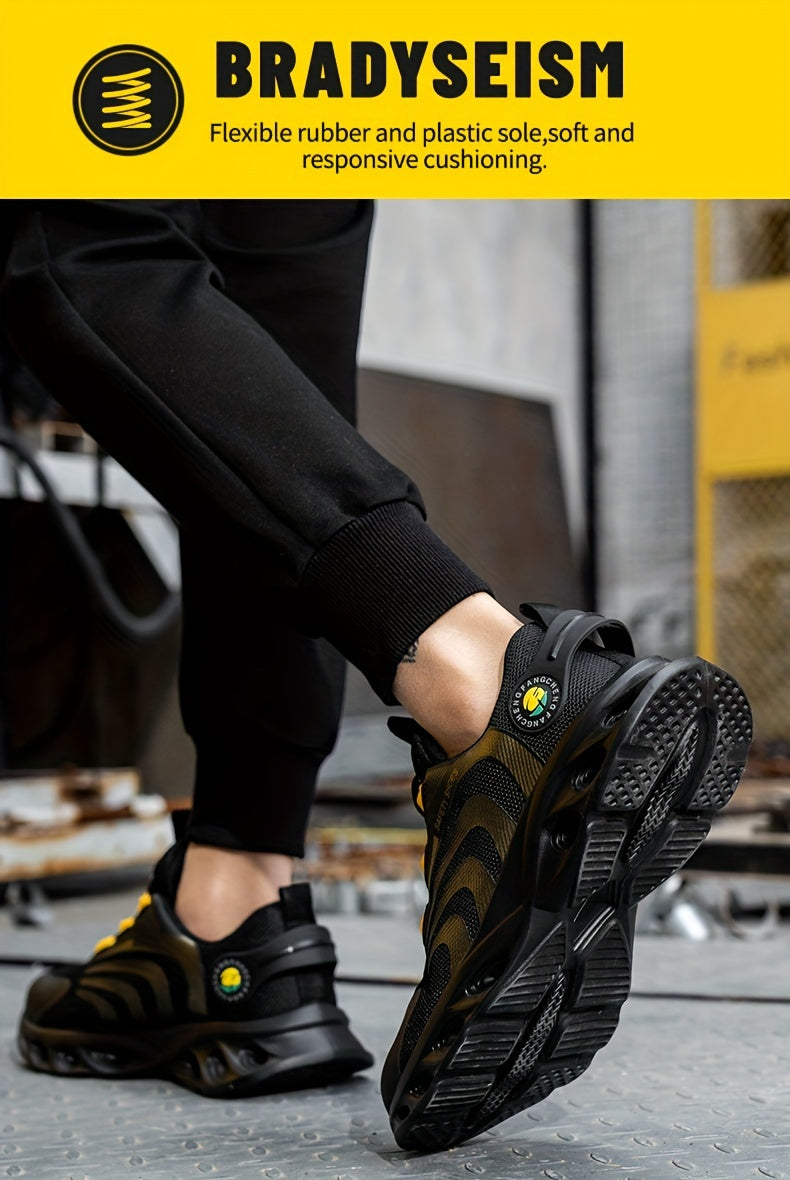 Men's Steel Toe Safety Shoes Wide Width Puncture-Proof with Rotating Buckle – Non-Slip Cushioned Work Boots for Construction, Industrial & Warehouse, Sizes US 6.5–13.5