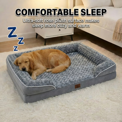 Orthopedic Dog Bed Extra Large Washable – C-Shape Memory Foam Sofa with Removable Cover, Nonskid Bottom & Bolster Support for Large & Giant Dogs, Grey