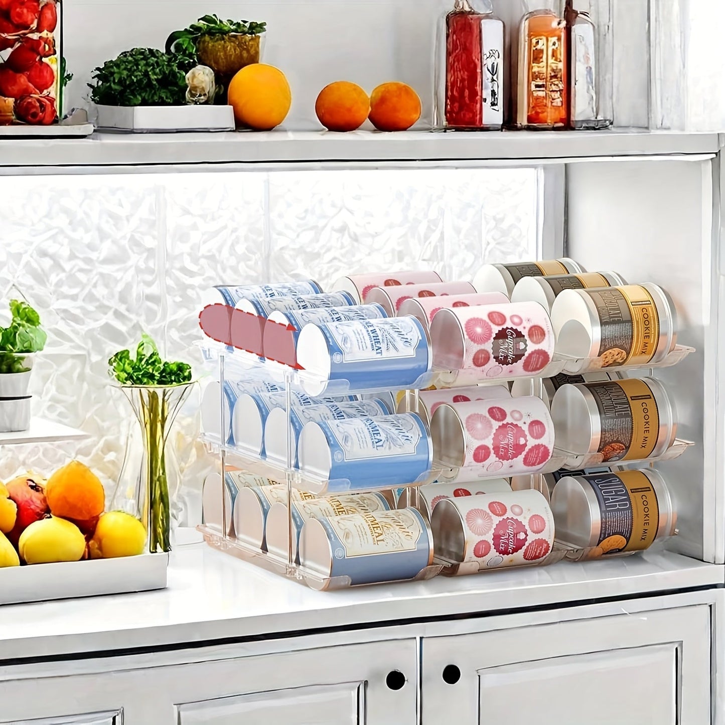 Pantry Can Organizer Rack 3-Tier Stackable – Holds 36 Cans, Auto-Rolling Transparent PET Can Storage Rack for Kitchen Pantry, Garage, Dorm & Closet, Tool-Free Assembly, Fits Soda Soup Vegetable Cans