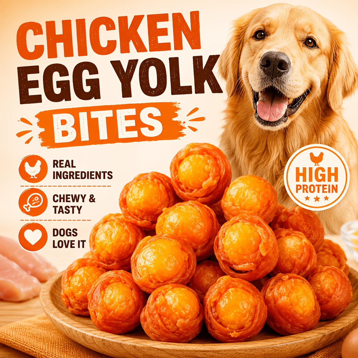 High Protein Dog Treats Combo Pack – Duck Jerky Egg Yolk Roll & Chicken Yolk Thin Slices, Healthy Chewy Training Reward Treats for Dogs, Easy to Digest, Natural Ingredients