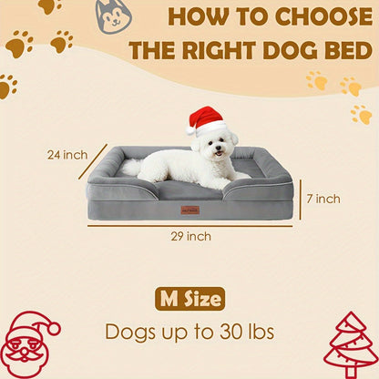 Extra Large Dog Sofa Bed 100% Supportive Foam 4-Sided Bolster Removable Washable Cover Non-Skid Bottom Joint Support Soft Warm Pet Couch Bed Grey M L XL XXL All Breeds