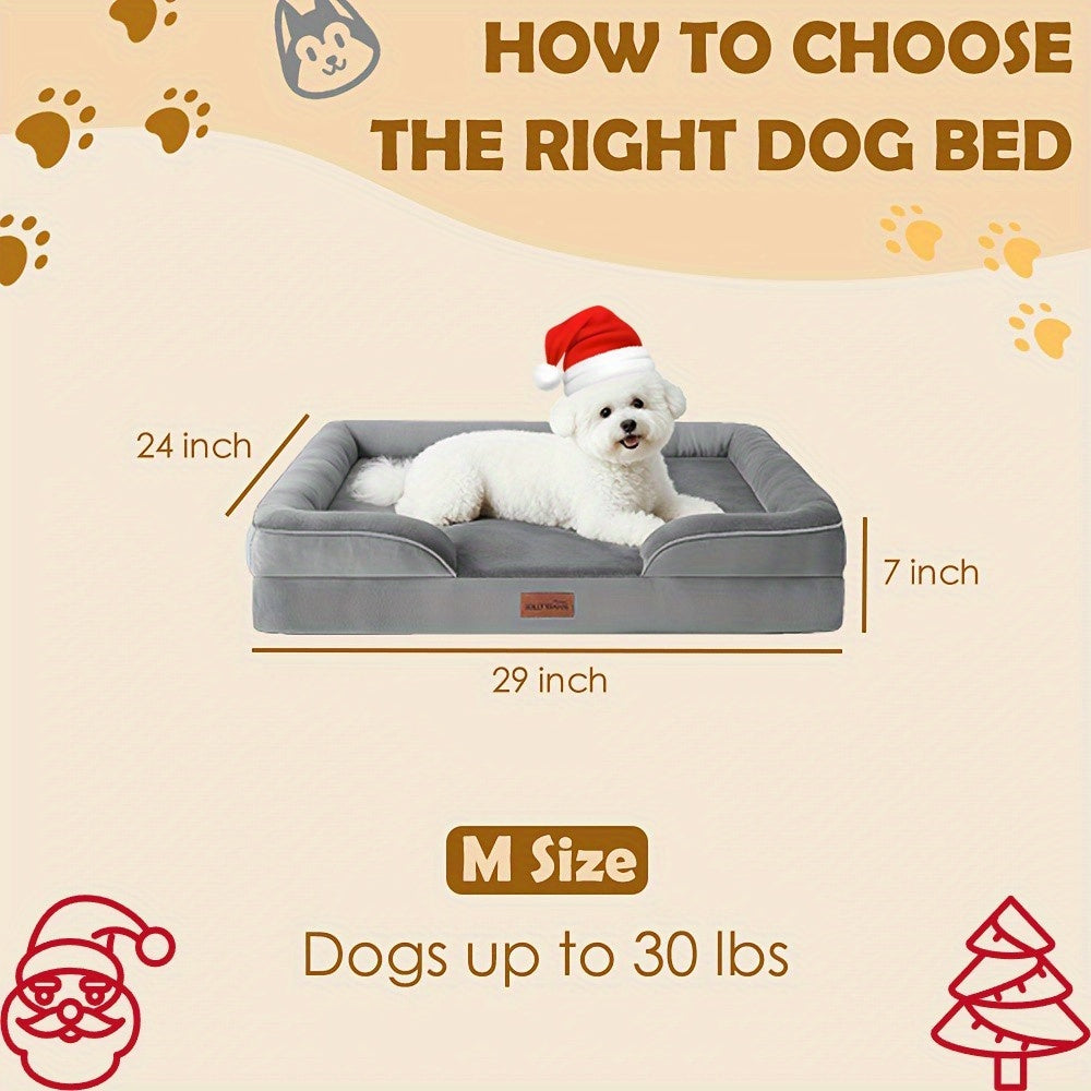 Extra Large Dog Sofa Bed 100% Supportive Foam 4-Sided Bolster Removable Washable Cover Non-Skid Bottom Joint Support Soft Warm Pet Couch Bed Grey M L XL XXL All Breeds
