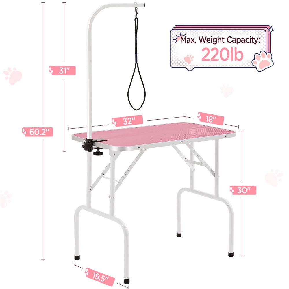 Foldable Pet Grooming Table for Dogs & Cats, Height-Adjustable Arm with Non-Slip Waterproof Surface & Folding Legs, Portable Home & Professional Pet Beauty Station