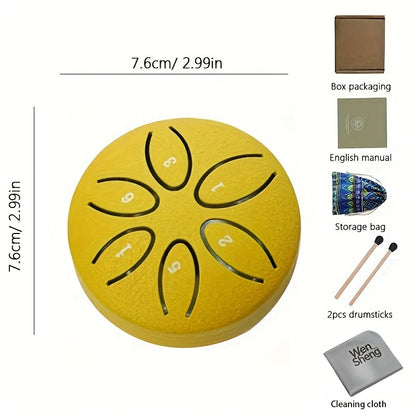 Mini Steel Tongue Drum 3 Inch 6-Tone – Beginner Handheld Carbon Steel Percussion Instrument, Includes Drumsticks, Sheet Music & Learning Guide, Perfect for Meditation, Gifts, Weddings & Holidays – Multiple Colors