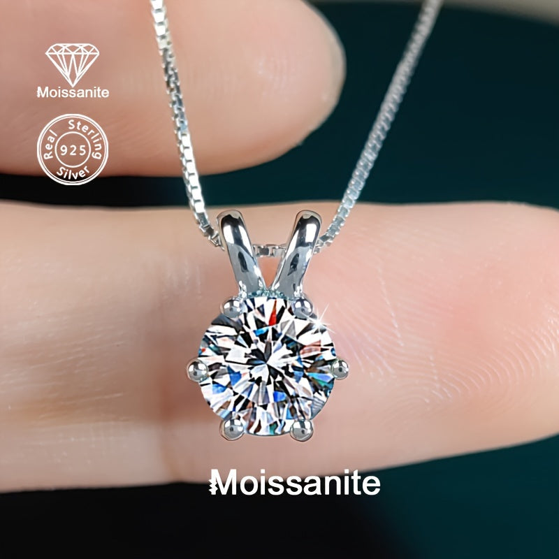 1 Carat Moissanite Pendant Necklace 925 Sterling Silver – Brilliant Diamond Alternative Solitaire Drop Necklace for Women, Fine Jewelry Gift for Birthday Anniversary Wedding Valentine's Day