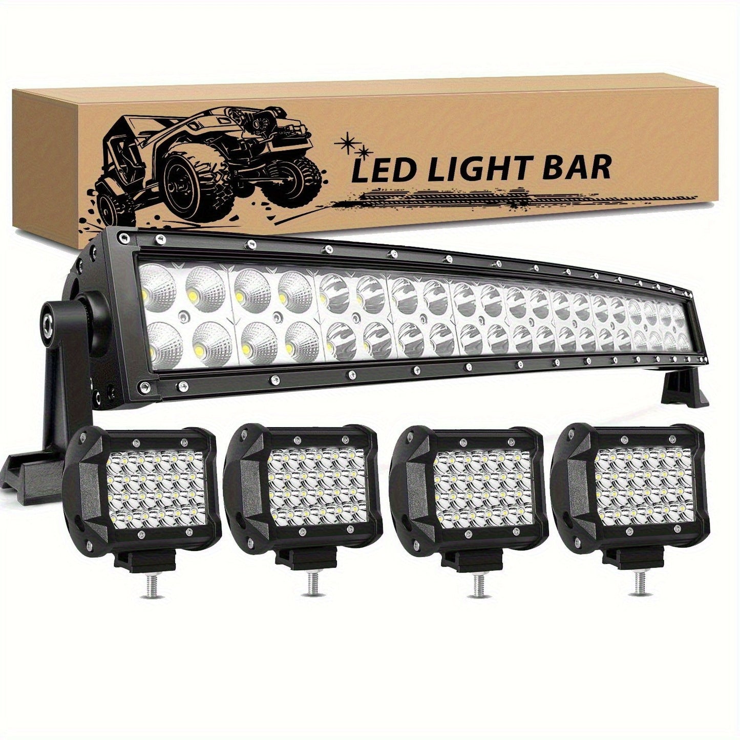 LED Work Light Bar Kit for Off-Road Truck Jeep SUV UTV ATV Tractor – 22" & 10" Light Bar + 4" LED Pods, 2000-3000 Lumens, 12-24V, No Battery Required, Multiple Configurations
