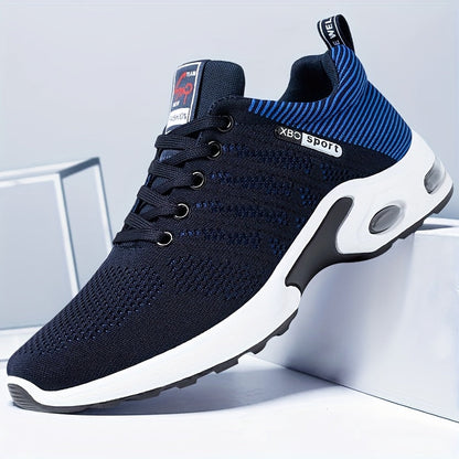 Men's Air Cushion Athletic Sneakers – Breathable Lace-Up Casual Sports Shoes with Slip-Resistant Sole, Black & White or Black Blue, Sizes US 6.5–11.5, Sporty Urban Style