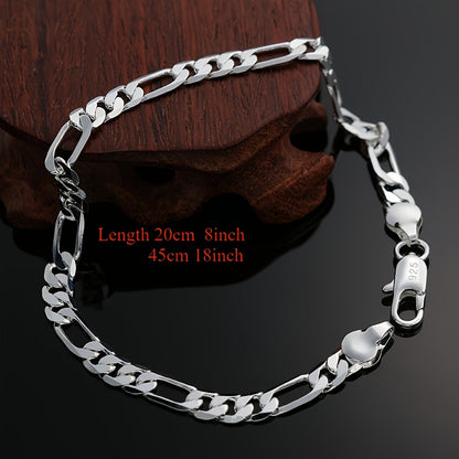 925 Sterling Silver Bracelet & Necklace Jewelry Set 2pcs Unisex – Hip Hop Chain Link Design for Men & Women, Perfect Christmas, Wedding & Gift for Him or Her