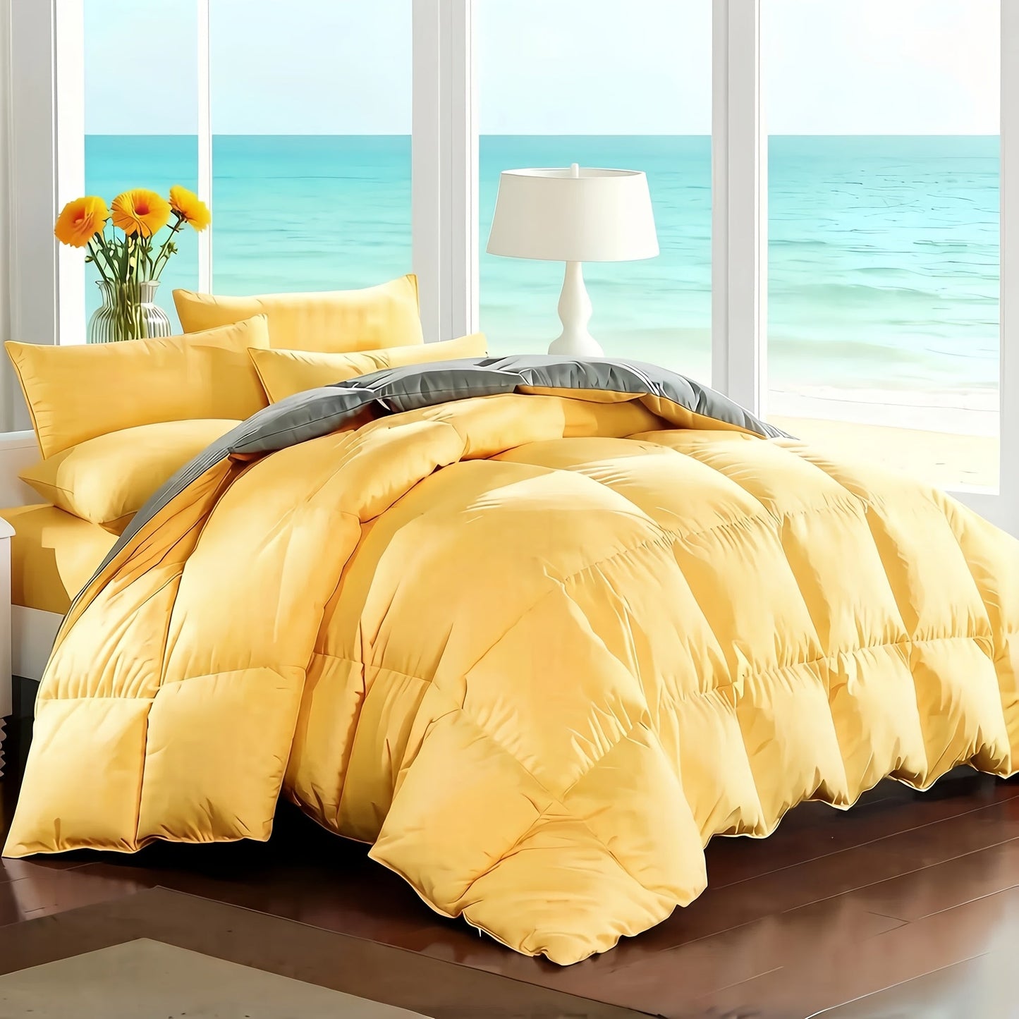 7 Piece Comforter Set Queen King Size – Soft Microfiber Pinch Pleated Bed in a Bag with Comforter, Fitted Sheet, Flat Sheet & 4 Pillowcases, All-Season Bedding Set for Home & Dorm