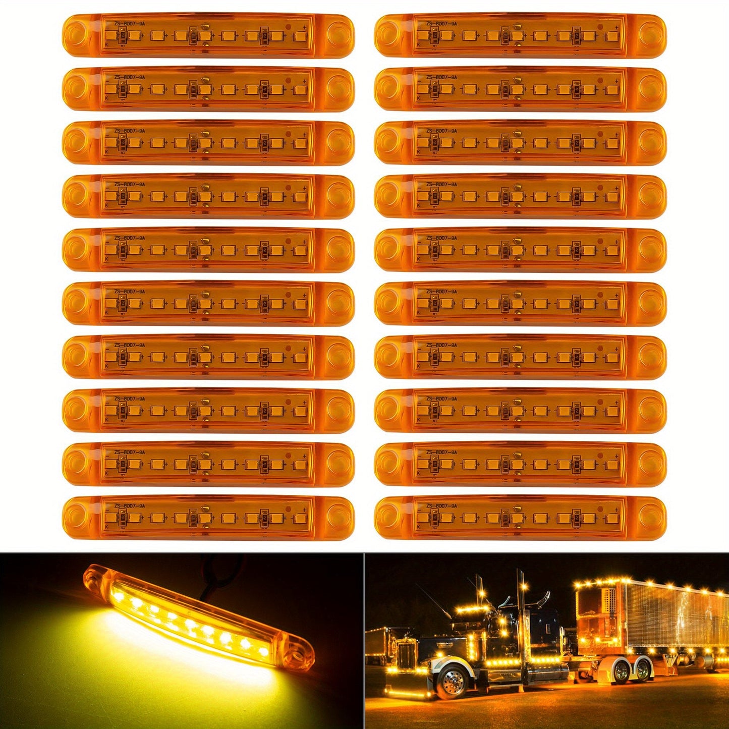 12V 9-LED Side Marker Lights 20-Pack Universal Indicator Clearance Lamp Bar for Truck Car Trailer SUV – White Red Amber Blue Green – Bright LED Side Marker Light Kit