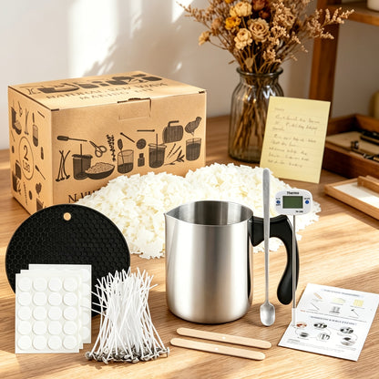 Soy Wax Candle Making Kit for Beginners – Complete DIY Set with Electric Heating Furnace, 2LB Soy Wax, 50 Wicks, Stainless Steel Pouring Pot, Digital Thermometer, Wick Holders & Spoon, Perfect Craft Gift