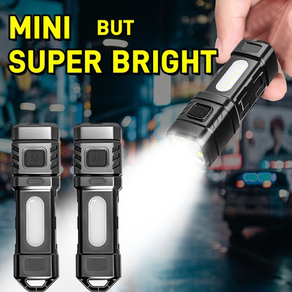 Mini Rechargeable LED Flashlight 3 or 6 Pack, 2000 Lumens COB 4 Modes USB-C Charging, Compact Handheld Flashlight with Back Clip & Built-In Battery for Camping Hiking Hunting Emergency