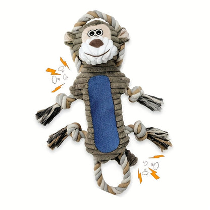 Interactive Squeaky Monkey Dog Toy with Pull Rope Soft Plush Chew Tug Toy for Large and Small Dogs Anxiety Relief Built-In Squeaker and Whistle Best Gift for Dog Owners