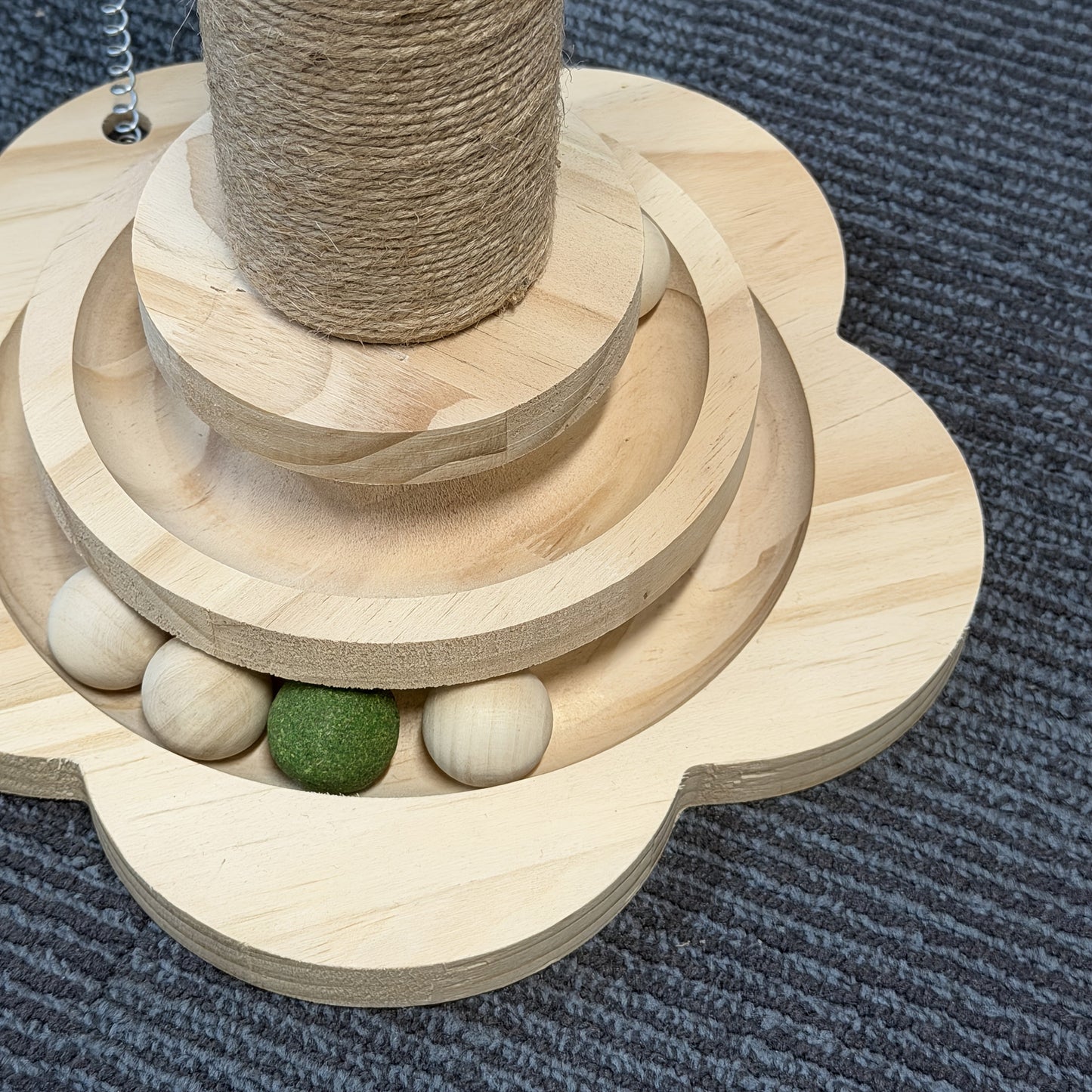 Multi-Level Cat Scratching Post Premium Sisal with 6 Wooden Toy Balls 2 Hanging Balls 2 Feather Teaser Toys Non-Slip Base Interactive Cat Tree for Indoor Cats Kittens