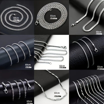 8pcs Men's Stainless Steel Necklace Set – Cuban Chain & Twisted Chain Hip Hop Street Style, Durable Fashion Chains for Men, Perfect Gift for Boyfriend, Son, Father's Day & Birthday