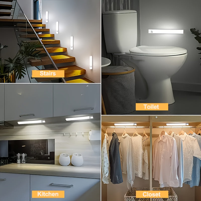 LED Motion Sensor Dimmable Cabinet Light USB-C Rechargeable – Adjustable Color Temperature White & Warm, 3 Modes, Magnetic Mount for Kitchen, Closet, Bedroom, Stairs & Office, 10/20/30cm