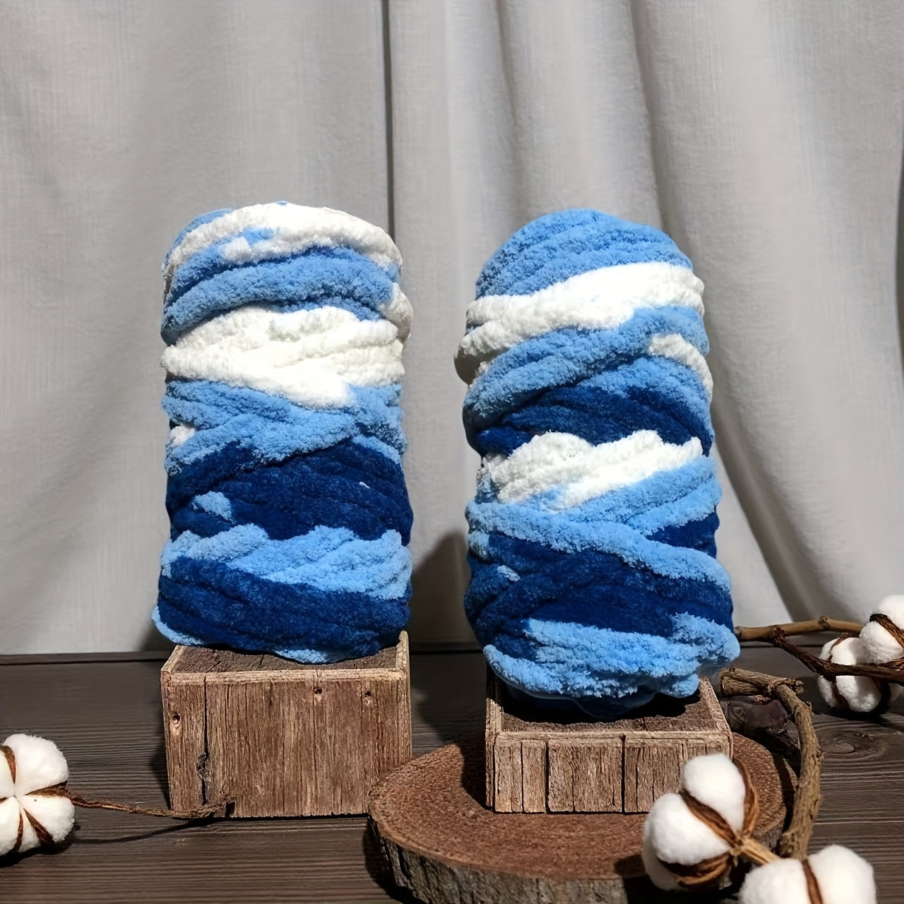 Chunky Chenille Yarn 2 Skeins 500g Hand Knitting Blanket Crochet Multicolor Striped Soft Polyester Extra Thick Plush DIY Gift for Women Men