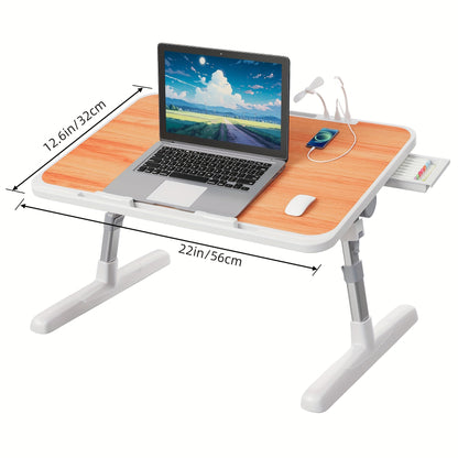 Lap Desk Bed Tray Table with USB Light Fan & Drawer – Adjustable Portable Laptop Stand for Bed Couch Sofa, Laptop Desk for Reading Writing Eating, 10 Colors & Sizes