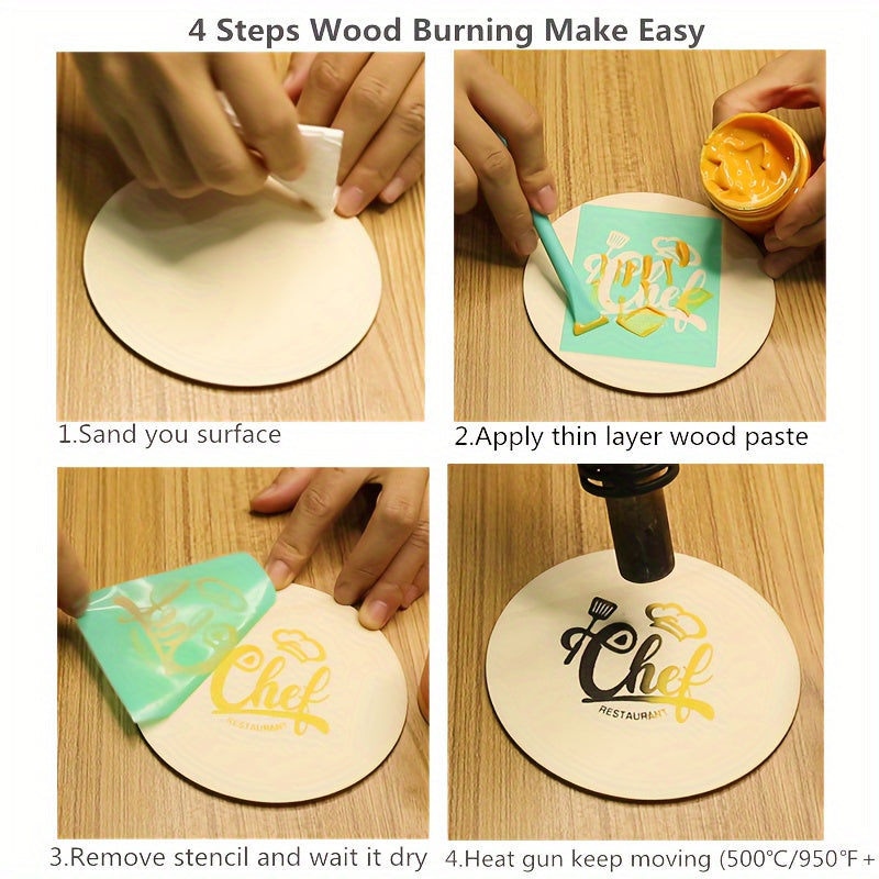 Wood Burning Paste Kit 6 Jars 1.5OZ Heat Activated Gel with Burning Pens & Tools, Pyrography Stencil Etching Cream for Wood Canvas Denim, DIY Craft Set for Beginners & Artists
