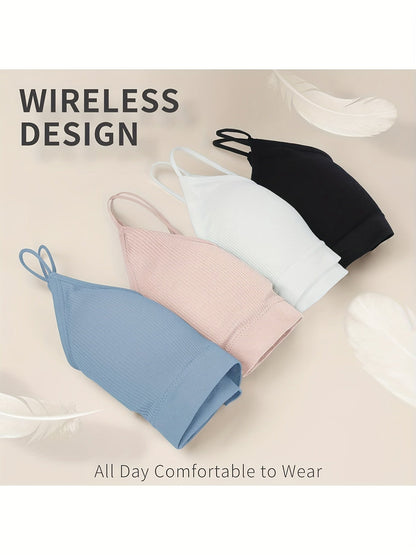 4 Pack Women's Wireless Bralettes with Removable Padding – Soft Breathable Seamless Bra Set for Yoga Lounge Sleep & Everyday Wear, Sizes S-XL in Multiple Colors