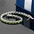 Green Peridot Tennis Bracelet for Women – 925 Sterling Silver with Sparkling Zirconia Accents, Elegant Gemstone Wrist Jewelry for Daily Wear, Birthday Mother's Day Valentine's Day Anniversary Gift for Her