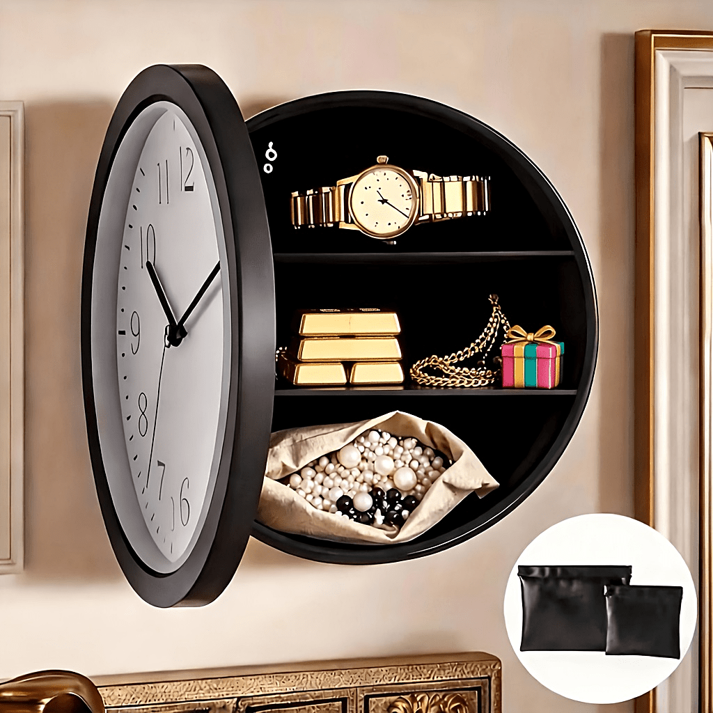 Wall-Mounted Diversion Safe Clock Hidden Secret Storage for Cash Coins Valuables Home Office Security Vault Concealed Coin Safe Sturdy Durable