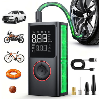 Cordless Tire Inflator 150PSI | 3X Fast Inflation, 3500mAh USB Rechargeable, Digital Gauge, LED Light & Auto Shut-Off – Portable Air Compressor for Cars, SUVs, Bikes, Motorcycles & Sports Balls