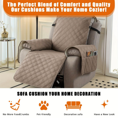 Waterproof Recliner Cover Slipcover with Side Pockets Anti-Slip Straps 4-Layer Quilted Fabric Pet Kid Proof Machine Washable Recliner Chair Protector – 11 Colors